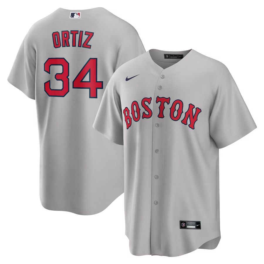 Men Boston Red Sox #34 David Ortiz Nike Gray Road Replica Player MLB Jersey
